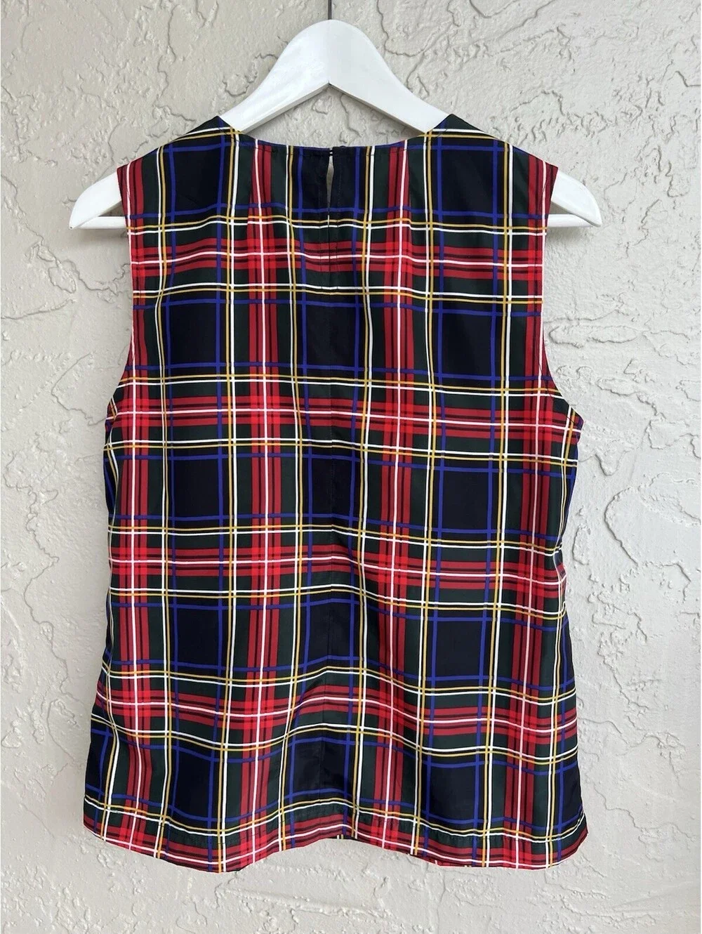J Crew Plaid Tartan Sleeveless Blouse Ruffle Holiday Stewart Academia Top 4.